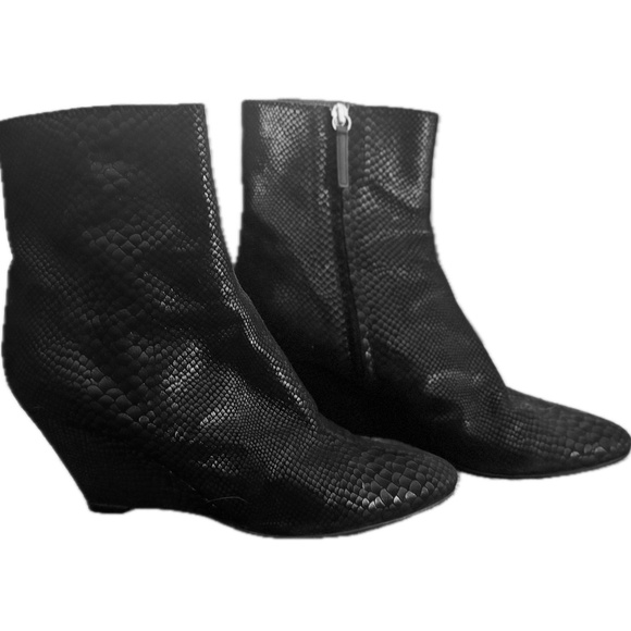 Giuseppe Zanotti Wedged Boots, Black Python Pattern Leather Size 41, 10.5 - Picture 1 of 10